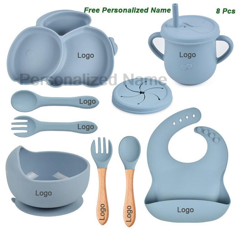 Baby Food Menu - ฟรีส่วนบุคคลชื่อเด็กซิลิโคนกระต่ายจานถาดหลุมชุดให้อาหารเด็กทารกจาน BPA ฟรีชาม Bibs ช้อนส้อมถ้วย Sippy