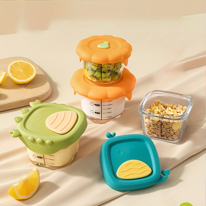 Baby Food Jars With Lids - ภาชนะใส่อาหารเด็กแบบแก้วขนาด 120/180 มล. พร้อมสเกลและฝาซิลิโคน กล่องเก็บของน่ารัก ทนความร้อน