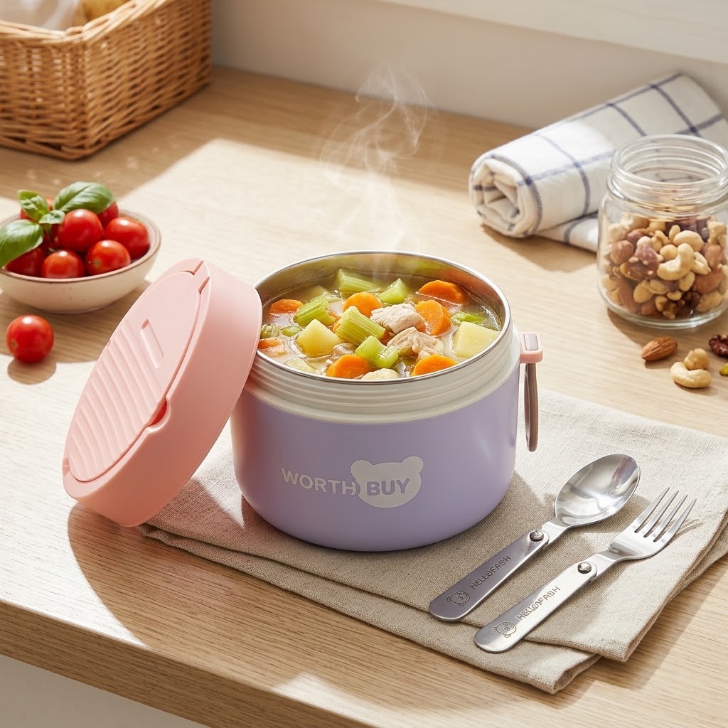Baby Food Warmer - กล่องอาหารกลางวันเก็บความร้อนสแตนเลส 304 สำหรับเด็ก กล่องเบนโตะสำหรับโรงเรียน ภาชนะเก็บอาหารสำหรับไมโครเวฟ ป้องกันการรั่วซึม